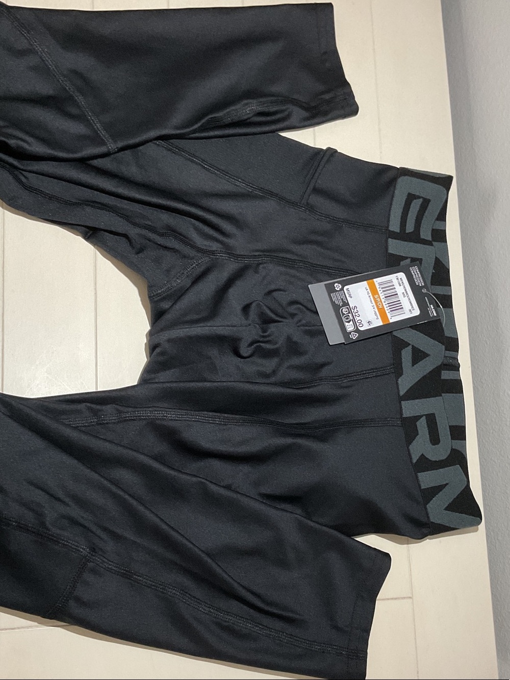 Under Armour Black Compression Leggings with Gray Logo Waistband